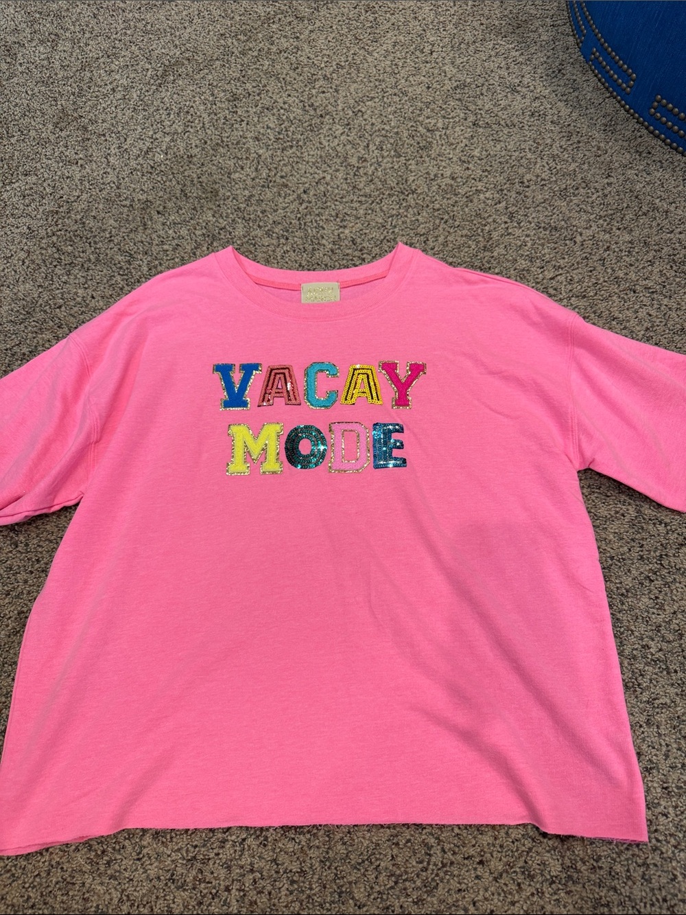 Judith March Hot Pink Vacay Mode Sequin Tee